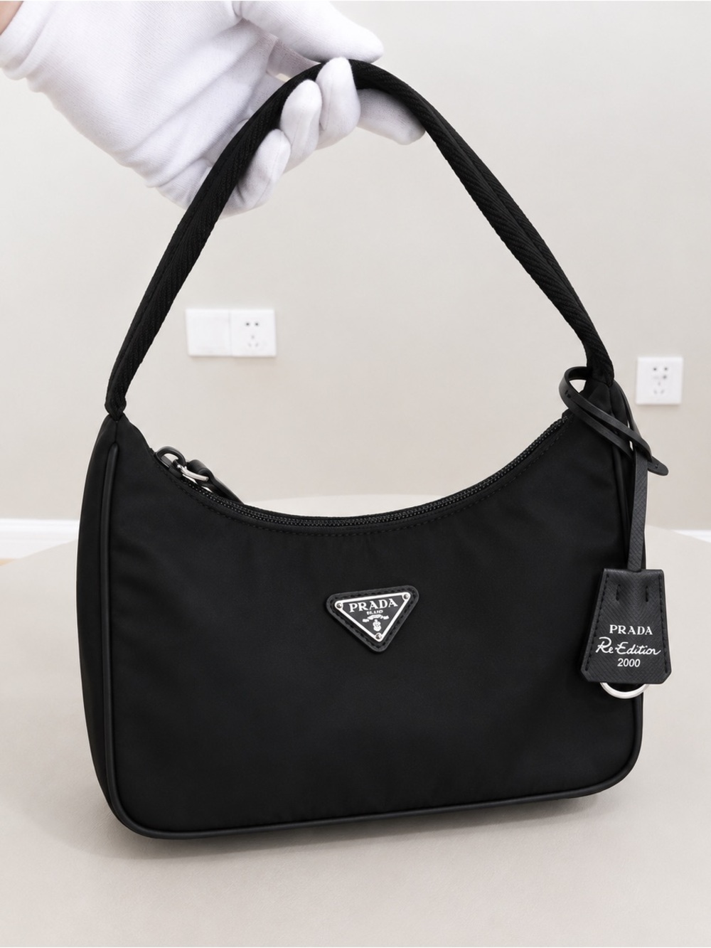 Prada Black Nylon Shoulder Bag with Logo Tag